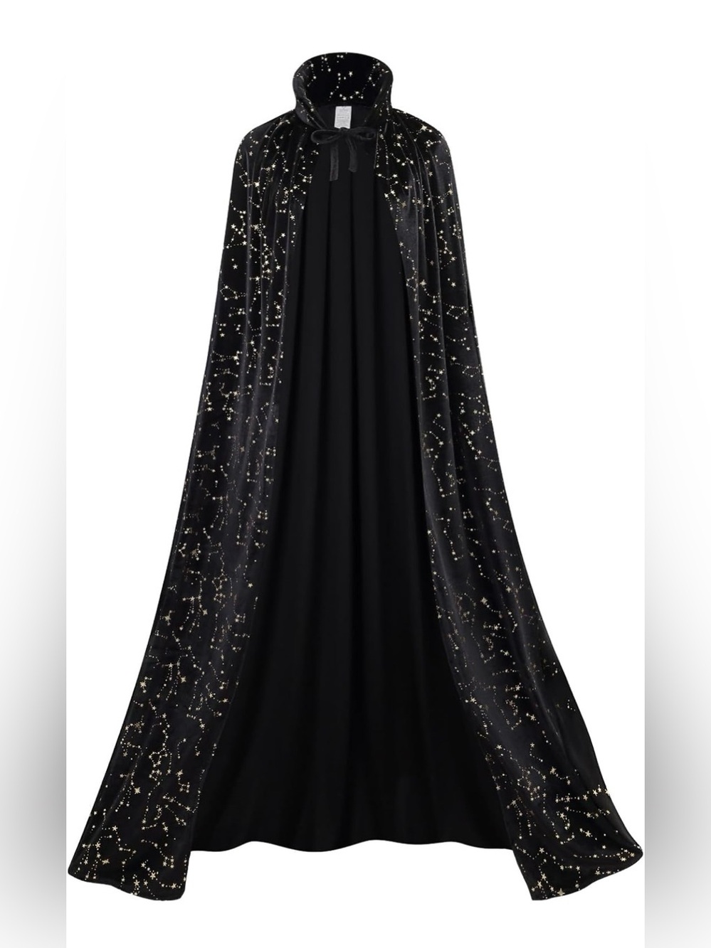 Black Hooded Starry Print Velvet Cape